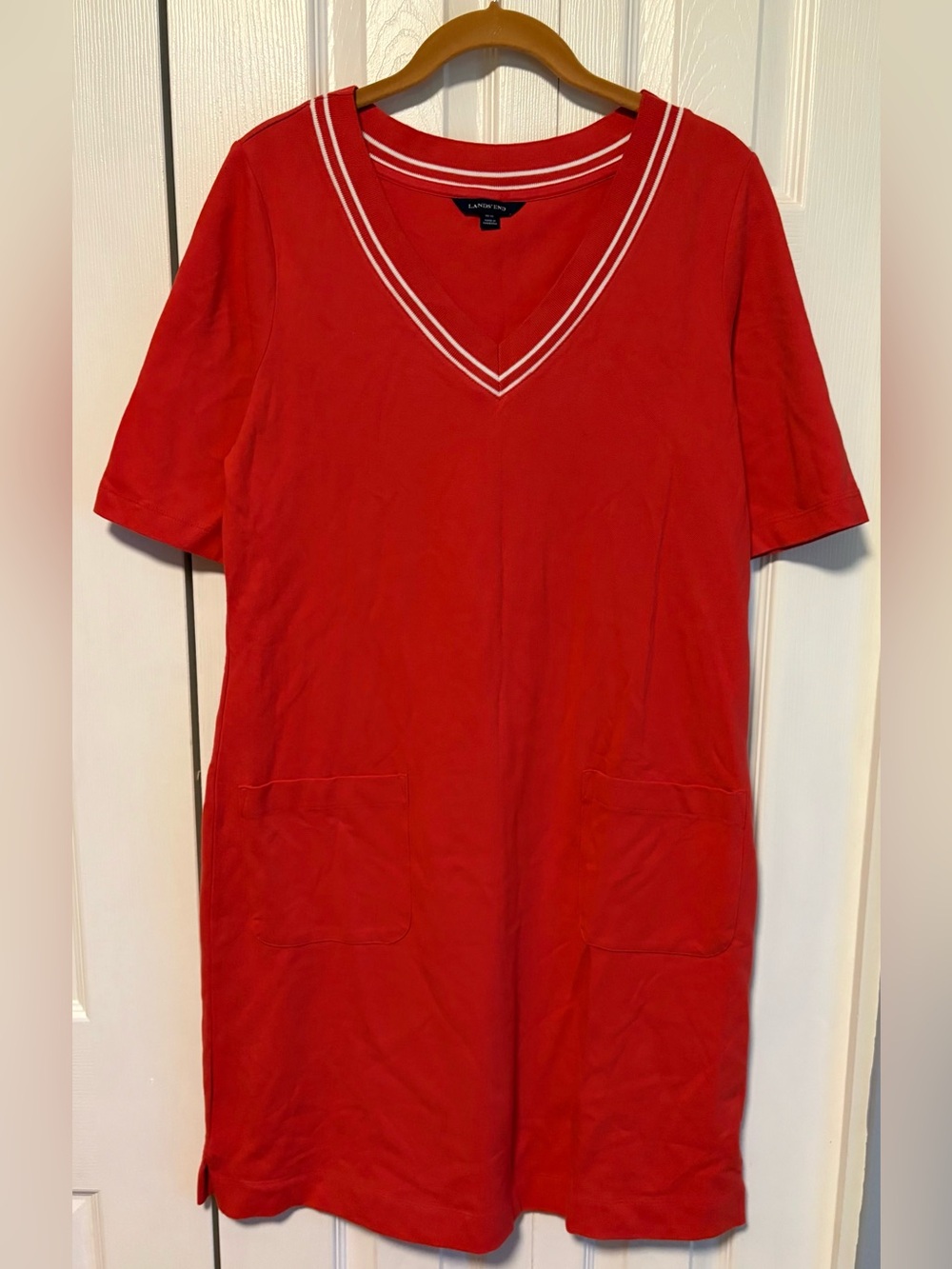 Lands' End Orange V-Neck Dress with Stripe Trim - last pic shows true color